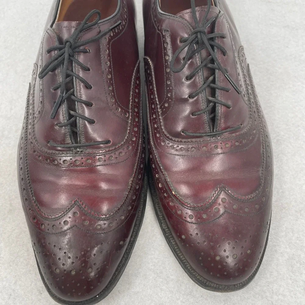 Johnston & Murphy Mens Burgundy Leather Wingtip Oxford Dress Shoes Made USA 10